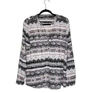Calvin Klein Blouse‎ Snakeskin Print Long Sleeve - Pink/Black/White V-neckline M